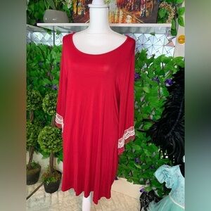 Elegant Red Midi Dress with Lace Trim